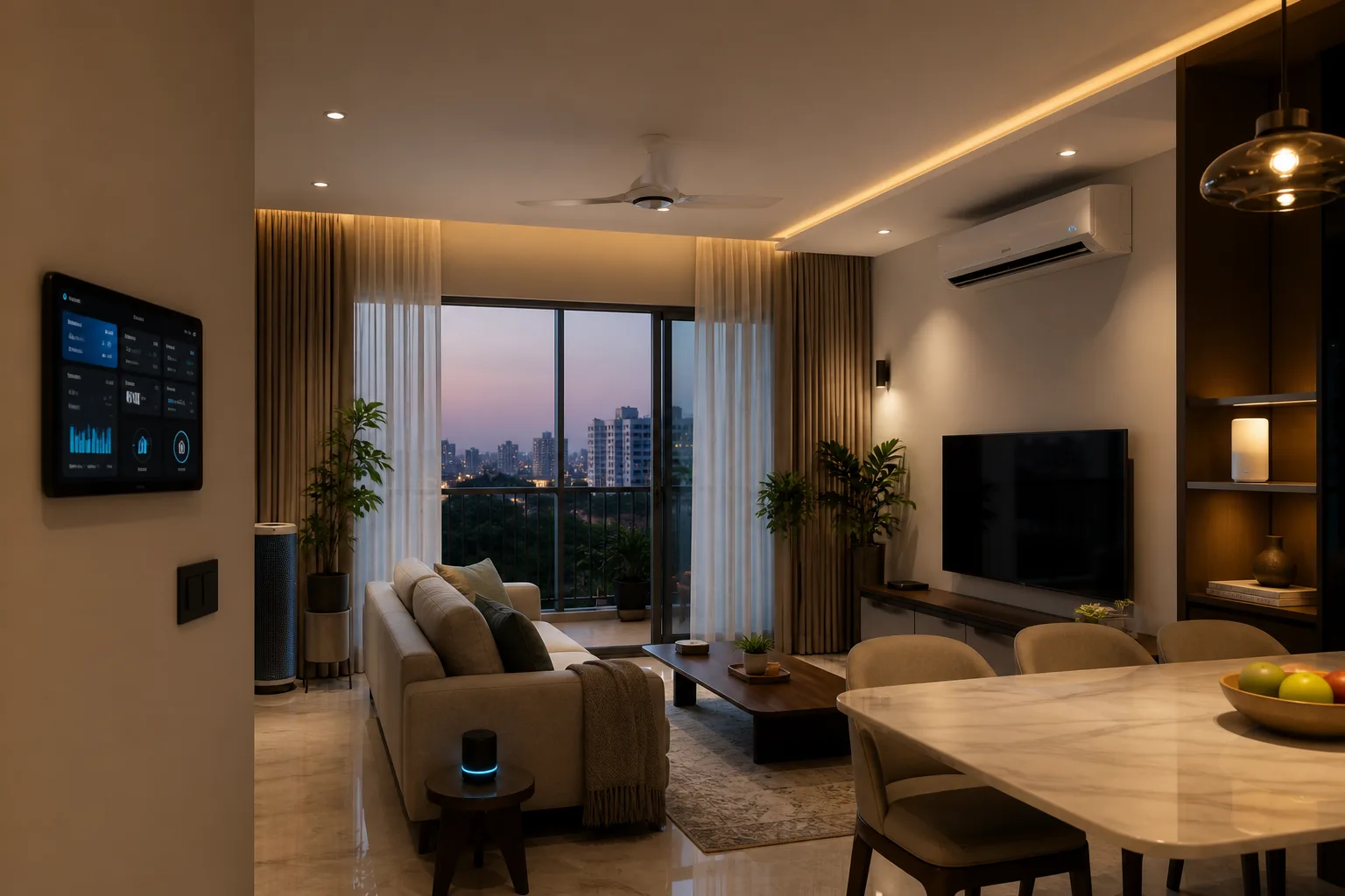 Modern Bangalore apartment with energy-aware lighting, climate control and connected home devices